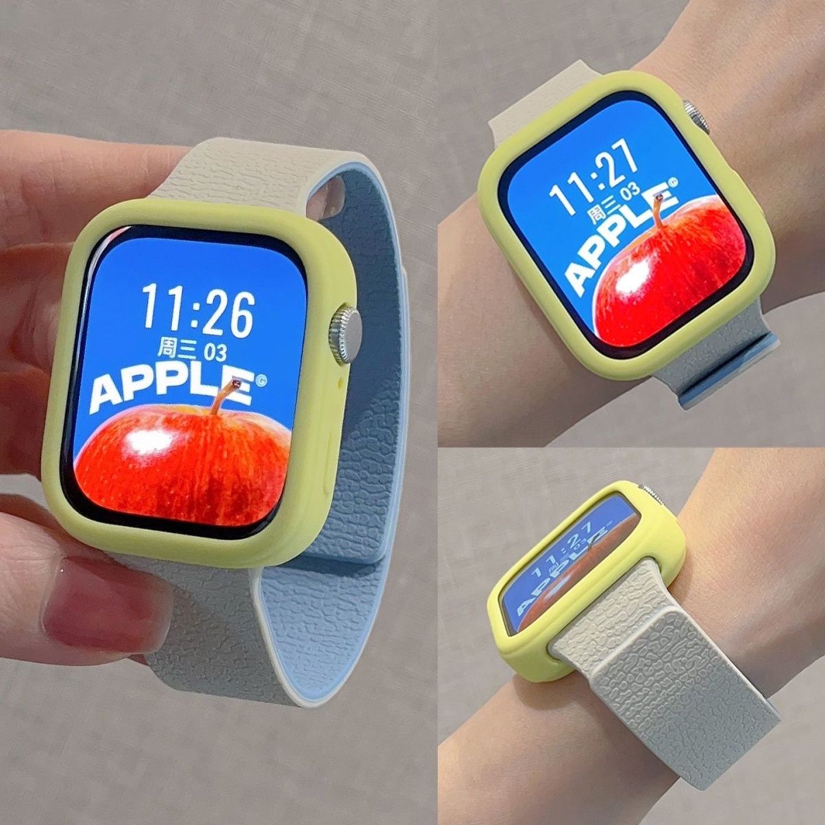 适用华为fit3/4pro手表荔枝纹软磁吸液态硅胶运动表带配保护软壳