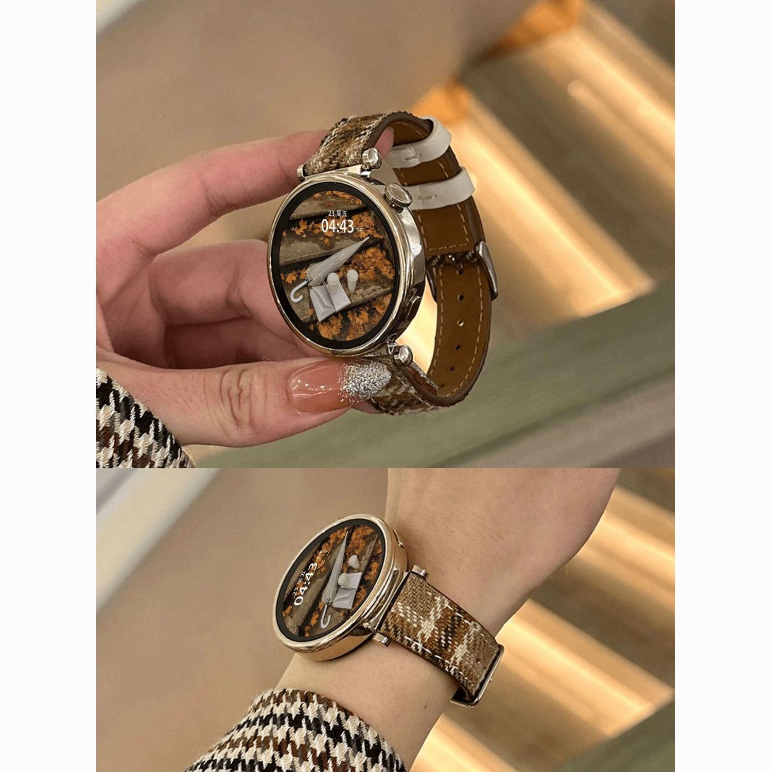 适用gt6/gt5华为表带gt4复古watch5/4智能gt3皮质gt毛呢皮荣耀2e