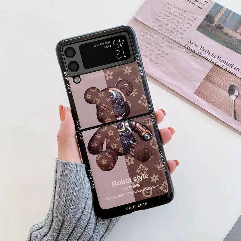 三星zflip3手机壳折叠屏皮纹galaxyzflip4潮牌拼色熊f7070保护套