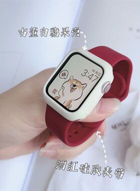 新款华强北s8手表带applewatch7硅胶带S7顶配S9白色腕带iwatch876
