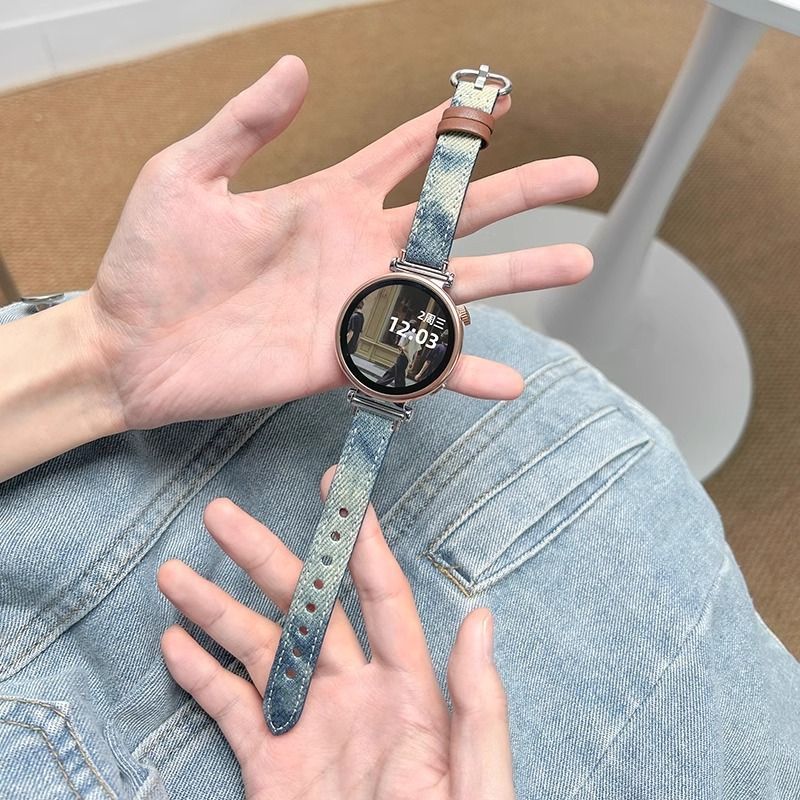适用华为手表gt6表带watchgt5/4/3pro牛仔晕染复古小众女细款腕带