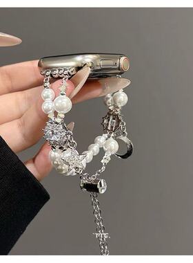 GetyrBD新款细闪圆紫钻表带AppleWatch珠链适用苹果表带8910