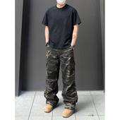 美式 hiphop伞兵迷彩多口袋工装 裤 98SQUID 男女宽松阔腿拖地长裤 潮