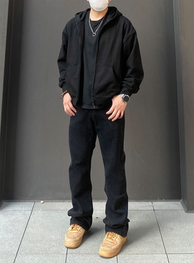 98SQUID巴黎bootcut黑色微喇牛仔裤男女美式高街做旧复古百搭长裤