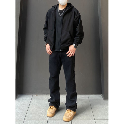 98SQUID巴黎bootcut黑色微喇牛仔裤男女美式高街做旧复古百搭长裤