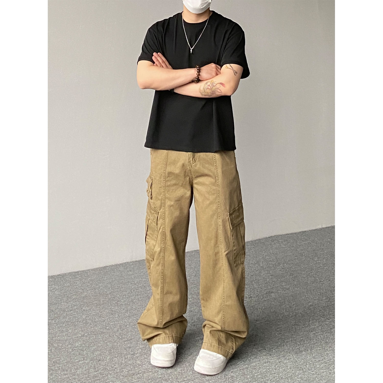 98SQUID 美式高街侧边大口袋工装裤男女宽松阔腿解构设计感长裤潮