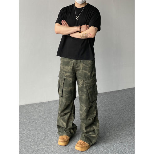 98SQUID 美式vibe扎染迷彩工装裤男女宽松百搭休闲阔腿痞帅长裤潮