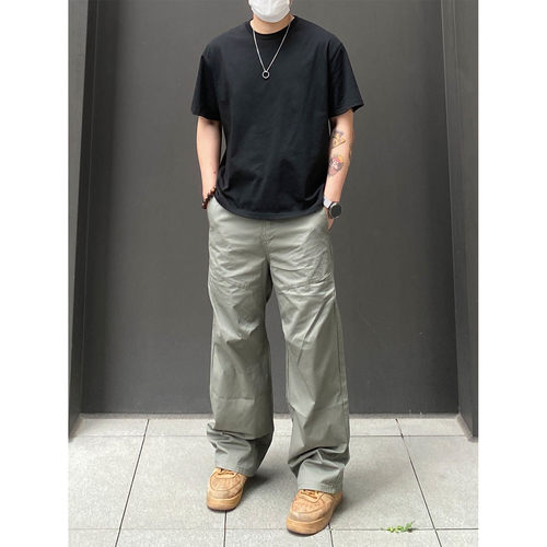 98SQUID 美式cleanfit伞兵阔腿褶皱工装裤男女宽松百搭休闲长裤潮