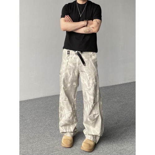 98SQUID 美式dirtyfit扎染脏脏弯刀工装休闲裤男女宽松阔腿长裤潮