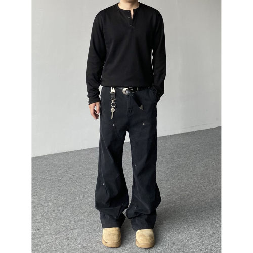 98SQUID 美式高街cleanfit微喇铆钉伐木牛仔裤男女宽松休闲长裤潮