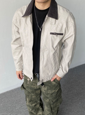 98SQUID美式复古vintage底特律撞色工装夹克情侣宽松休闲痞帅外套