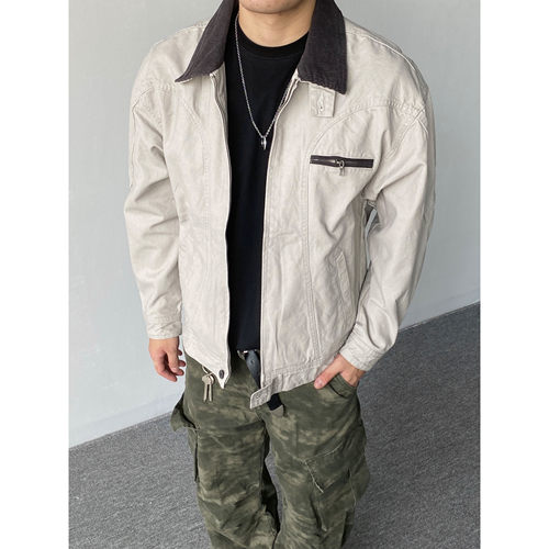 98SQUID美式复古vintage底特律撞色工装夹克情侣宽松休闲痞帅外套