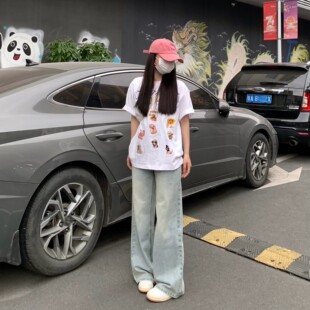 纯哥家复古浅色高腰牛仔阔腿裤女2026年夏季新款宽松显瘦拖地裤子