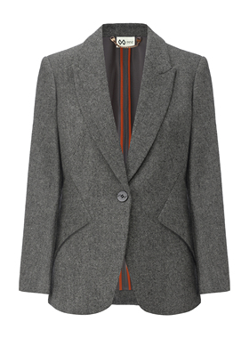 PINZ HOW 绵羊毛一粒扣收腰正肩戗驳领西装