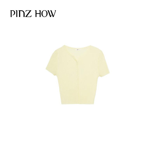 PINZ HOW V领短款短袖羊毛上衣