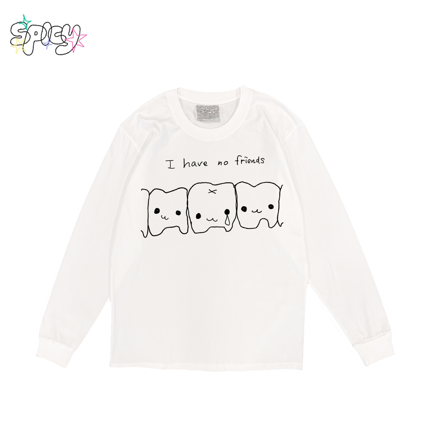 金枪小鱼 创意趣味印花简笔画原宿风长袖Y2K潮流ins上衣圆领T恤