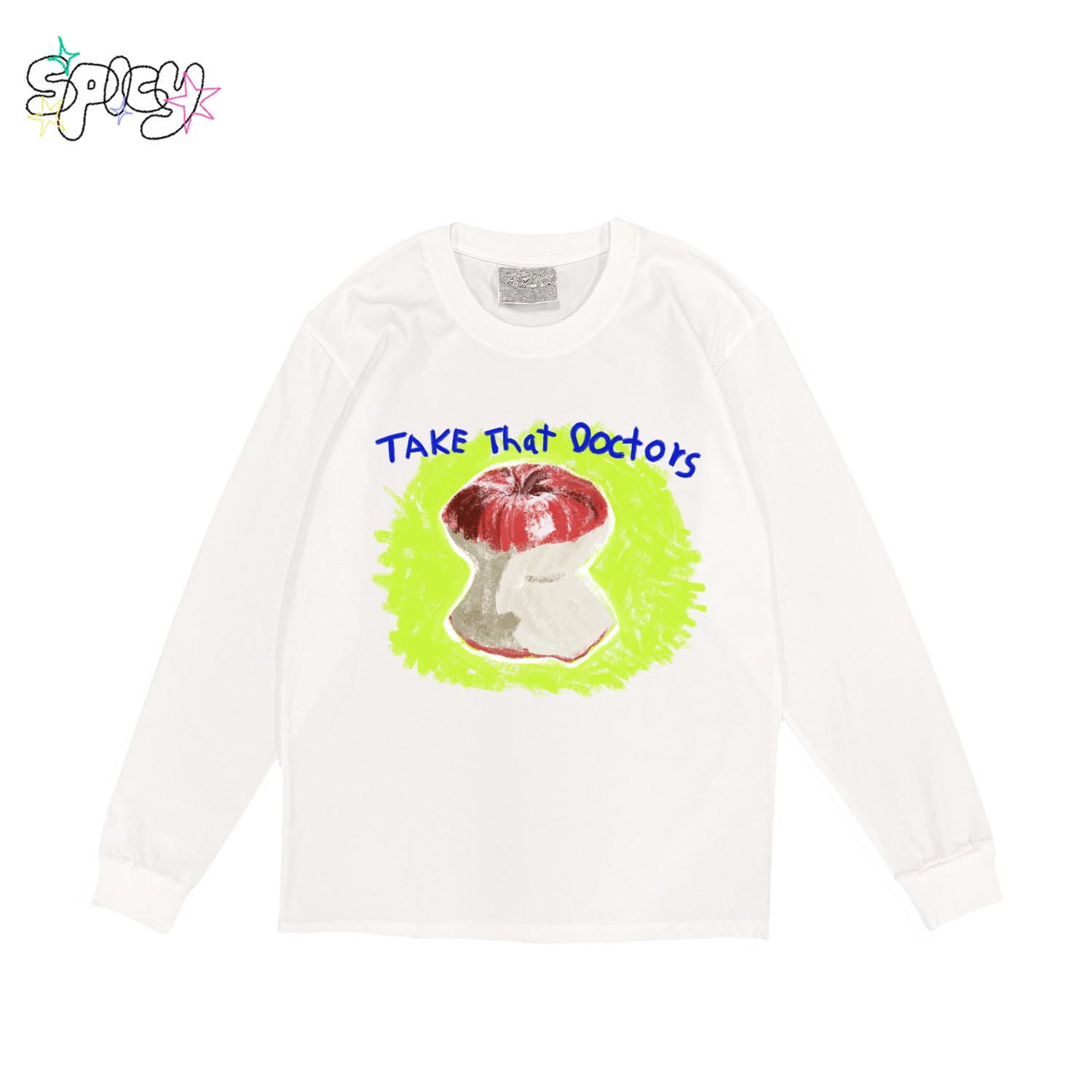 金枪小鱼 蜡笔水果萌系涂鸦长袖ins插画休闲圆领T恤ootd宽松上衣