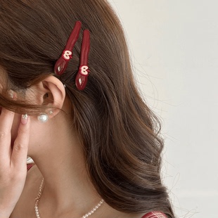 韩系可爱红色苹果发夹女高颜值一字刘海夹碎发夹侧边夹小众设计女