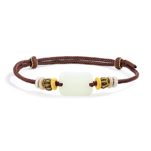 周大生官方和田玉平安无事牌手链女款 真玉石手串生日礼物 天然正品