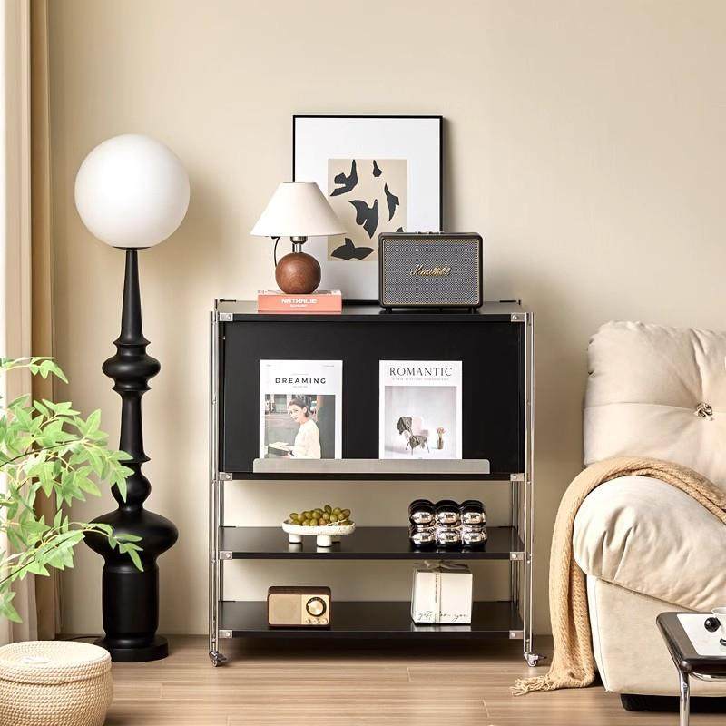 实木客厅现代双层置物柜可移动休闲区咖啡机收纳柜卧室简约床头柜