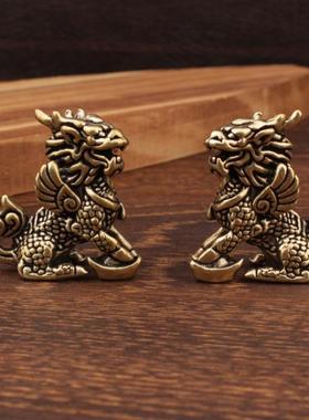 黄铜摆件金属工艺品创意摆件麒麟风生水起小摆件中式复古摆件铜器