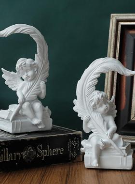 欧式复古树叶天使装饰品人物雕塑办公室家居玄关摆设雕像小摆件