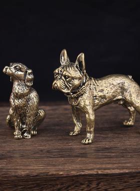 古董古玩铜器桌面摆件斗犬沙皮狗实心铜黄铜生肖茶宠黄铜贵宾犬