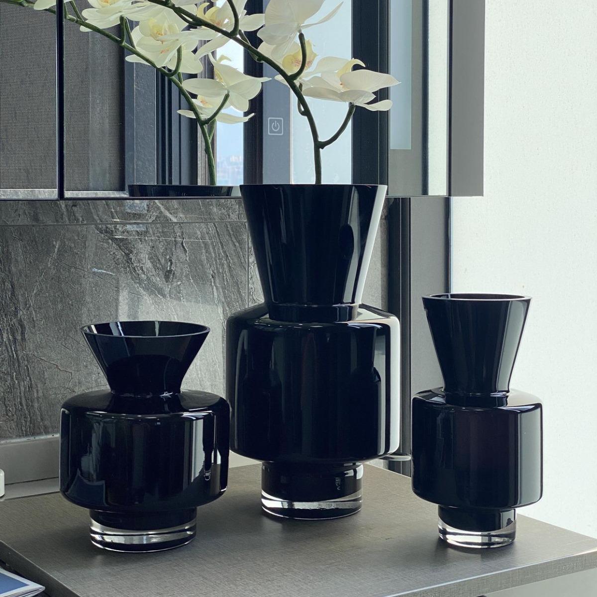 HJM-轻奢简约黑色水培玻璃花瓶软装家居装饰客厅茶几插花创意摆件