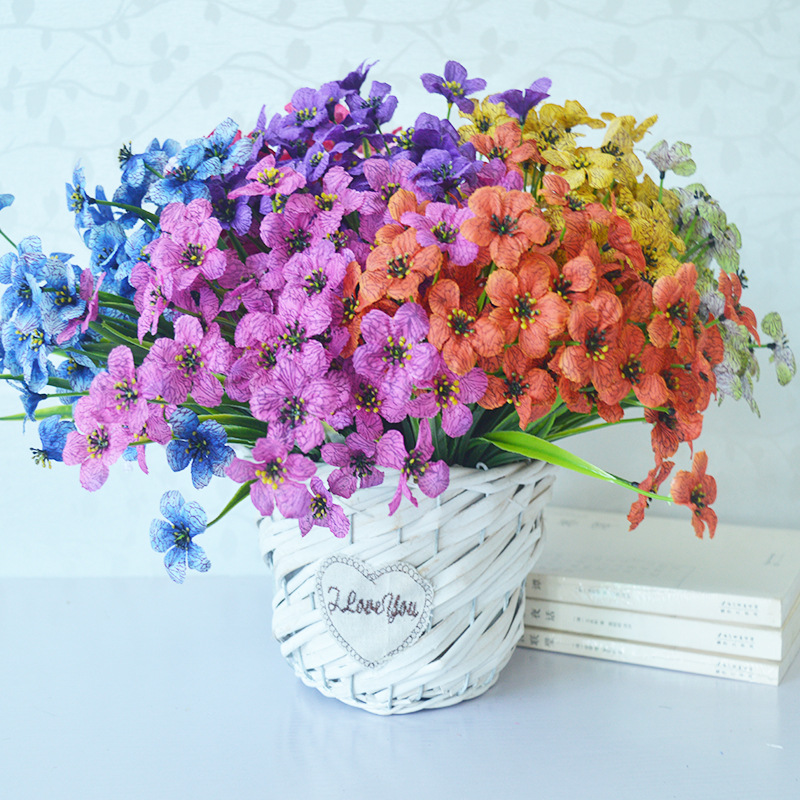 人造仿真花5头水草紫7叉绢布梅花户外假花装饰现货