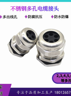 不锈钢多孔防水接头金属o2孔3孔4孔5孔防爆格兰头M16M20密封填料