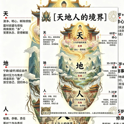 天地人的境界解析哲理贴纸顺应自然向内求内在能量自我提升国学