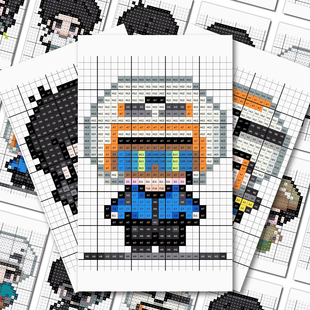 36大张卡通王一博拼豆图纸像素贴画Q版二次元摩托姐姐专属拼贴