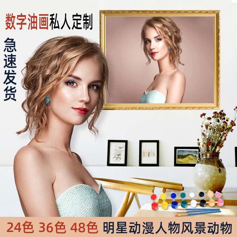 diy数字油画手工涂色填色填充油彩画丙烯礼物颜料照片手绘装饰画图片