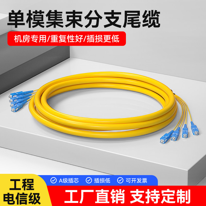 涵信光 室内单模集束分支尾缆4芯6/8/12/24/48芯束状尾纤SC-sc方头转LC-FC-ST机房布线集束尾缆光纤跳线定制