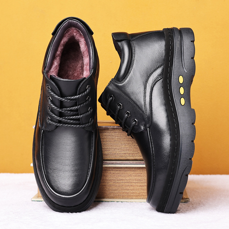 特大码46冬季头层牛皮羊毛男士棉鞋真皮加绒保暖皮鞋中年爸爸男鞋