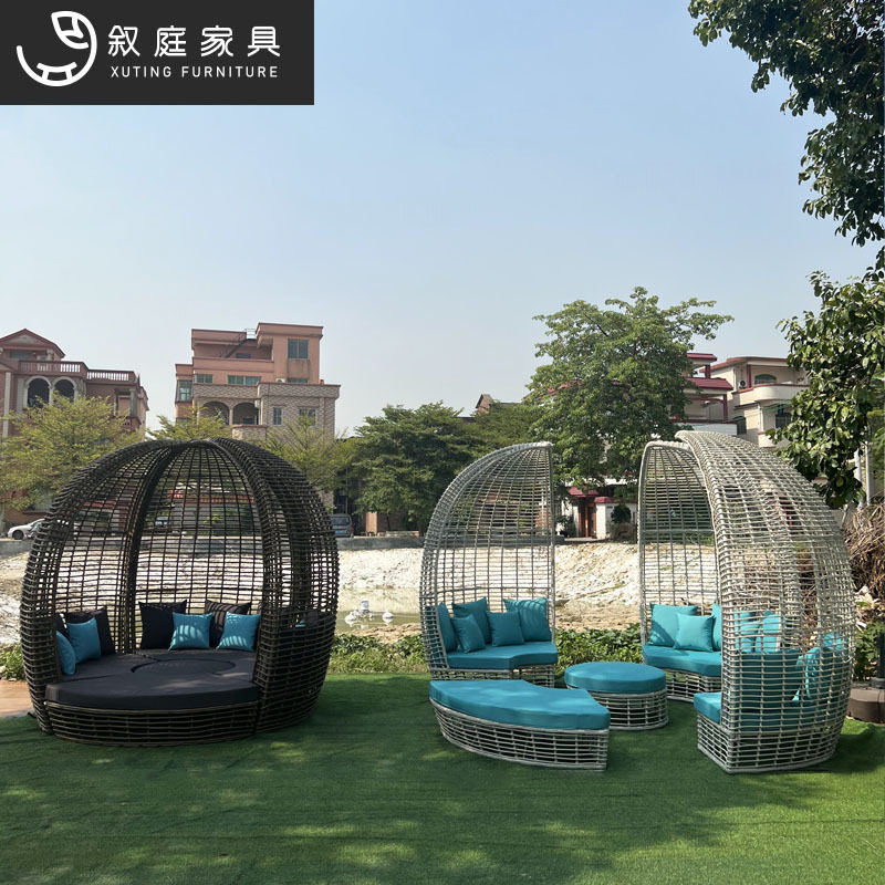 户外景区民宿花园创意设计藤编鸟巢室外沙滩防水防晒编织躺床组合