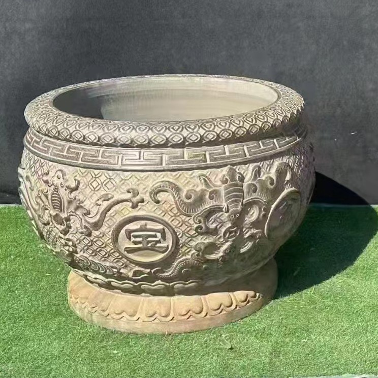 庭院仿古青石石缸养鱼池