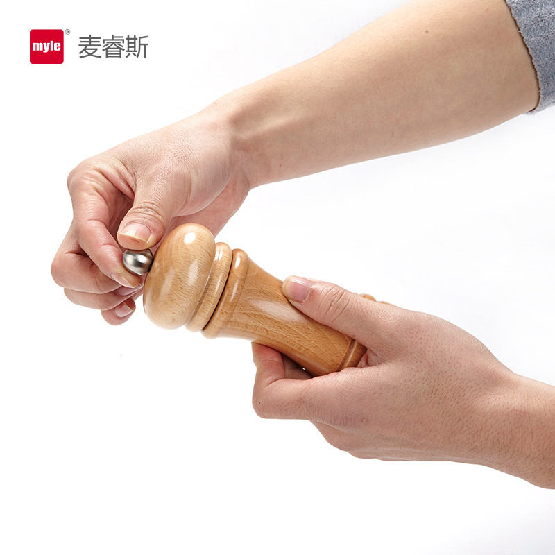 myle榉木实木手动研磨器研粉器胡椒磨盐磨陶瓷芯可调粗细