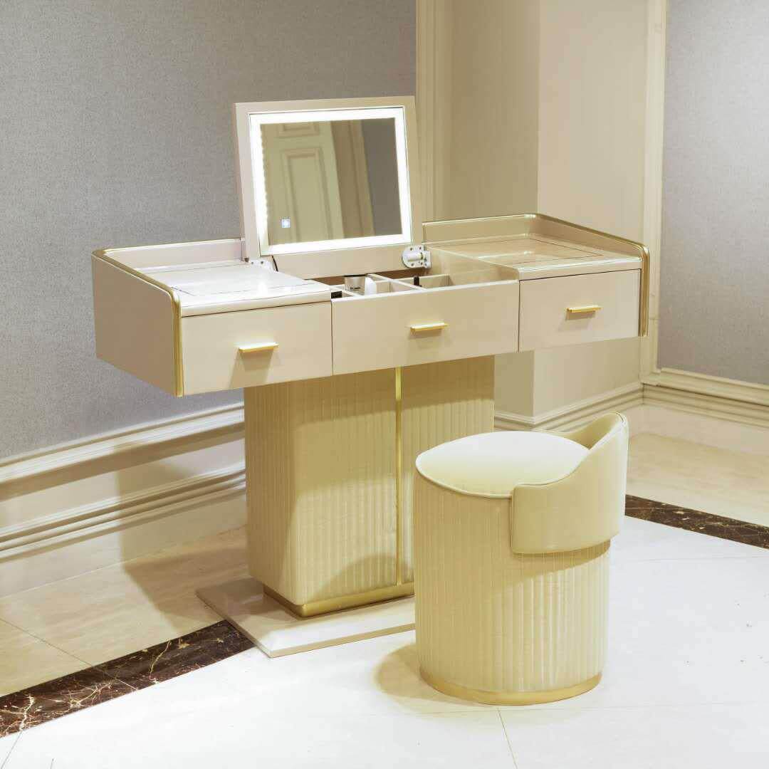 实木梳妆台新款北欧轻奢风网红收纳柜卧室简约带凳子化妆桌