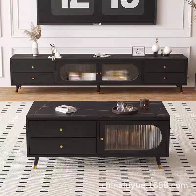 客厅家用简约现代落地轻奢高级感黑色北欧极简储物茶几电视柜
