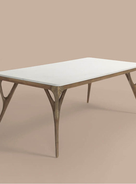 Nadia意式极简白色岩板餐桌现代创意别墅长方形茶桌