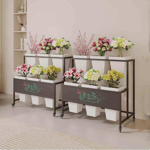 北欧带广告板阶梯多层花店方桶铁艺鲜花架子花桶展示架花陈列架