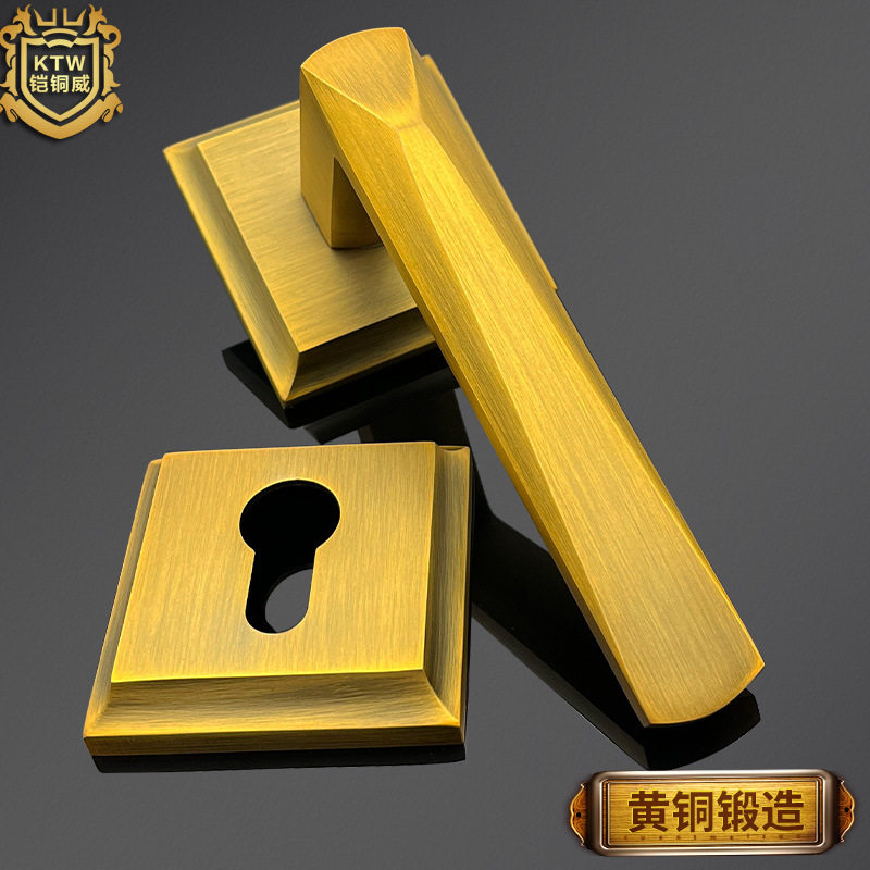 铠铜威简约黄铜美式卧室分体锁室内卫生间实木门换黄古铜执手锁