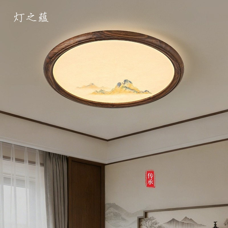黑胡桃木新中式宋风卧室吸顶灯