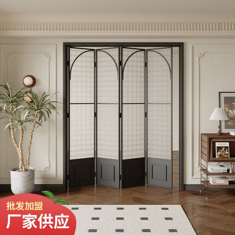 轻奢法式复古门玻璃门奶油风隔断门阳台卫生间铝合金无地轨折叠门