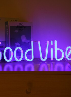 新款LED霓虹背板Good  Vibes透明背板霓虹灯感觉不错