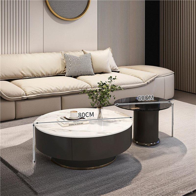 现代简约轻奢岩板茶几小户型客厅家用茶桌高级感茶玻茶几组合