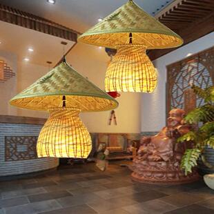中式竹艺灯笼斗笠吊灯个性吧台田园风农家乐竹编灯餐厅火锅店灯具