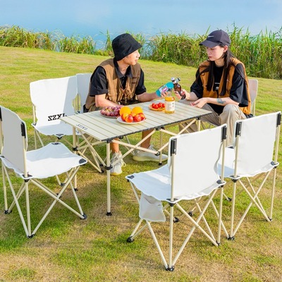 三只小驴户外桌椅便携式车载轻铝合金露营用品折叠野餐套装蛋卷桌