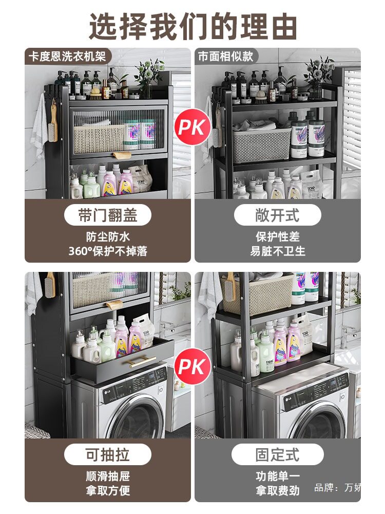 3YK阳台滚筒洗衣机置物架上方收纳柜多层储物柜上面的架子顶部带